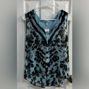 NWT Red Haute 100% silk, blue tie dye, sleeveless draped top, size small